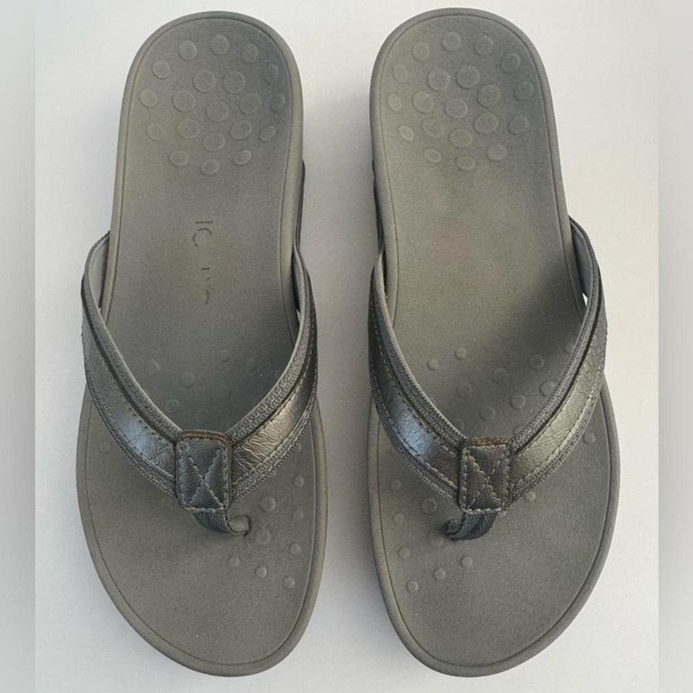 Vionic‎ Gray Leather Flip Flop Sandals – Orthotic Comfort Slip-On Size 10